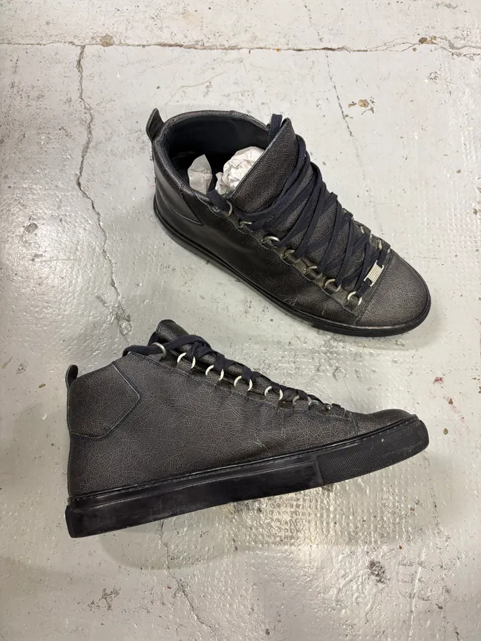 Balenciaga Grey Crackled Effect Leather High-Top Sneakers - Image 5