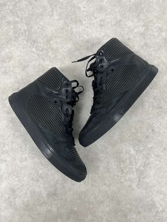 Balenciaga Monochrome Black High Leather Sneakers - Image 6