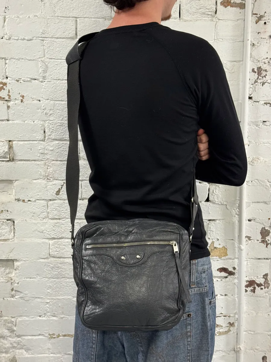 Balenciaga Moto Black Leather Crossbody Bag - Image 3