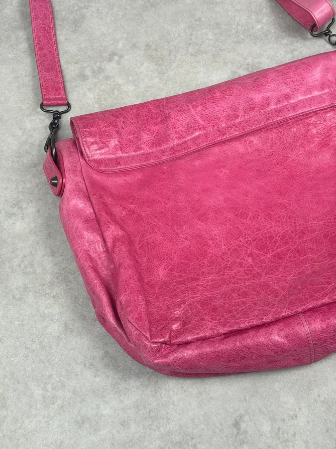 Balenciaga Moto City Messenger Studded Pink Bag - Image 12