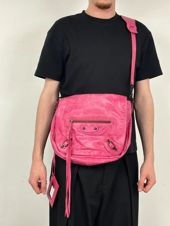 Balenciaga Moto City Messenger Studded Pink Bag - Image 4
