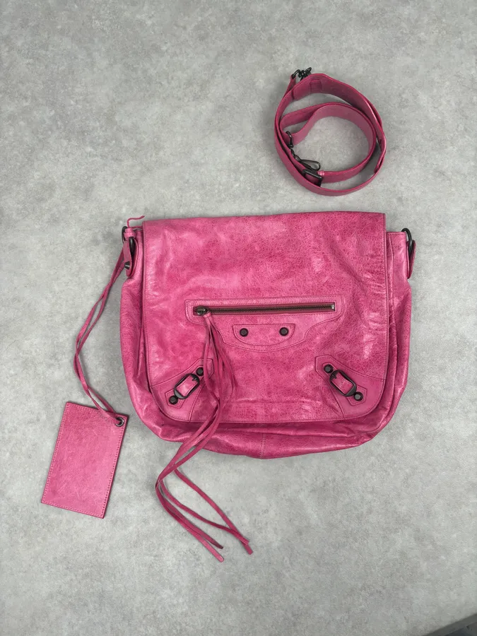 Balenciaga Moto City Messenger Studded Pink Bag - Image 9