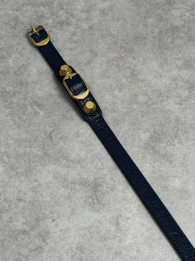 Balenciaga Navy & Gold Studded Cuff Leather Bracelet - Image 7