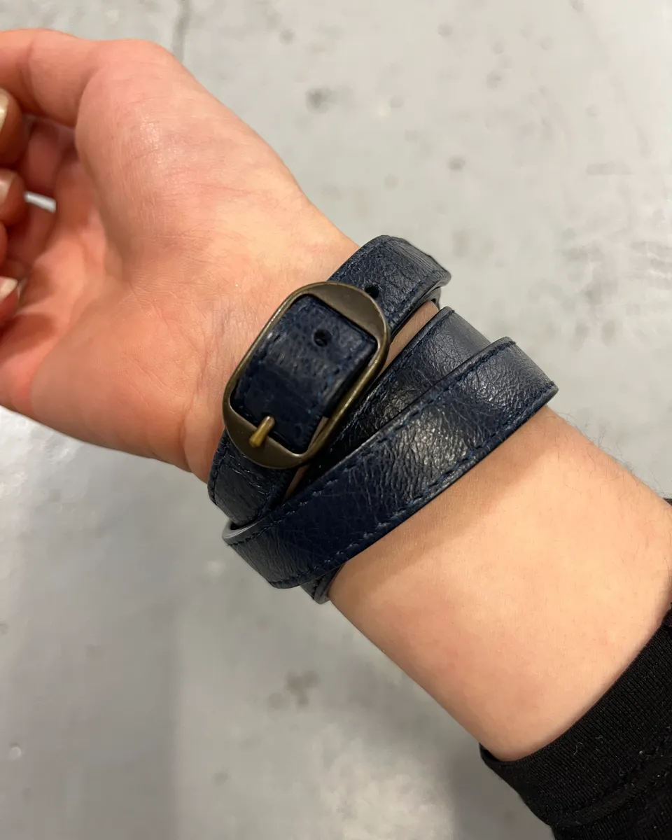Balenciaga Navy Leather Double-Wrap Buckle Bracelet - Image 4