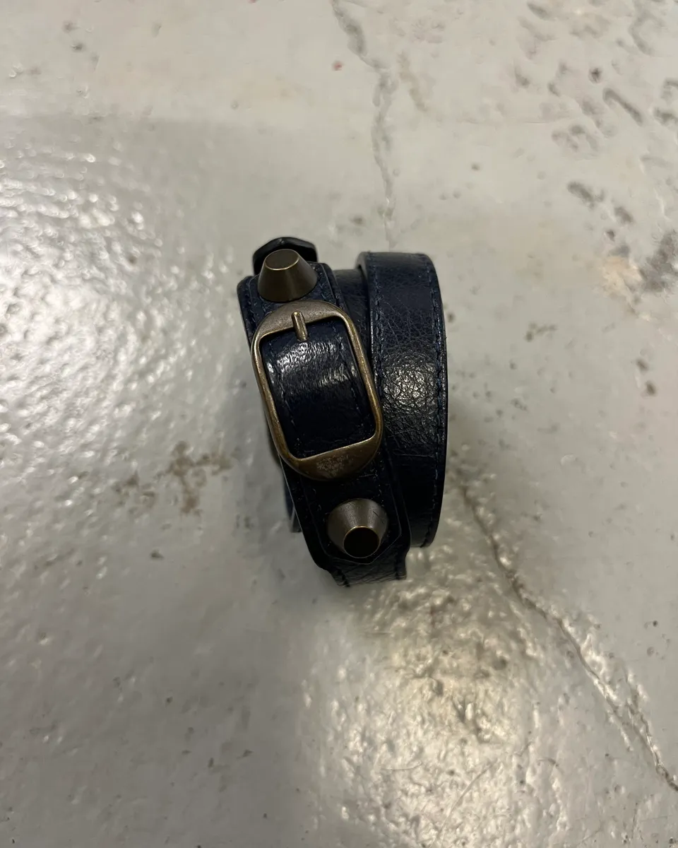 Balenciaga Navy Leather Double-Wrap Buckle Bracelet - Image 5