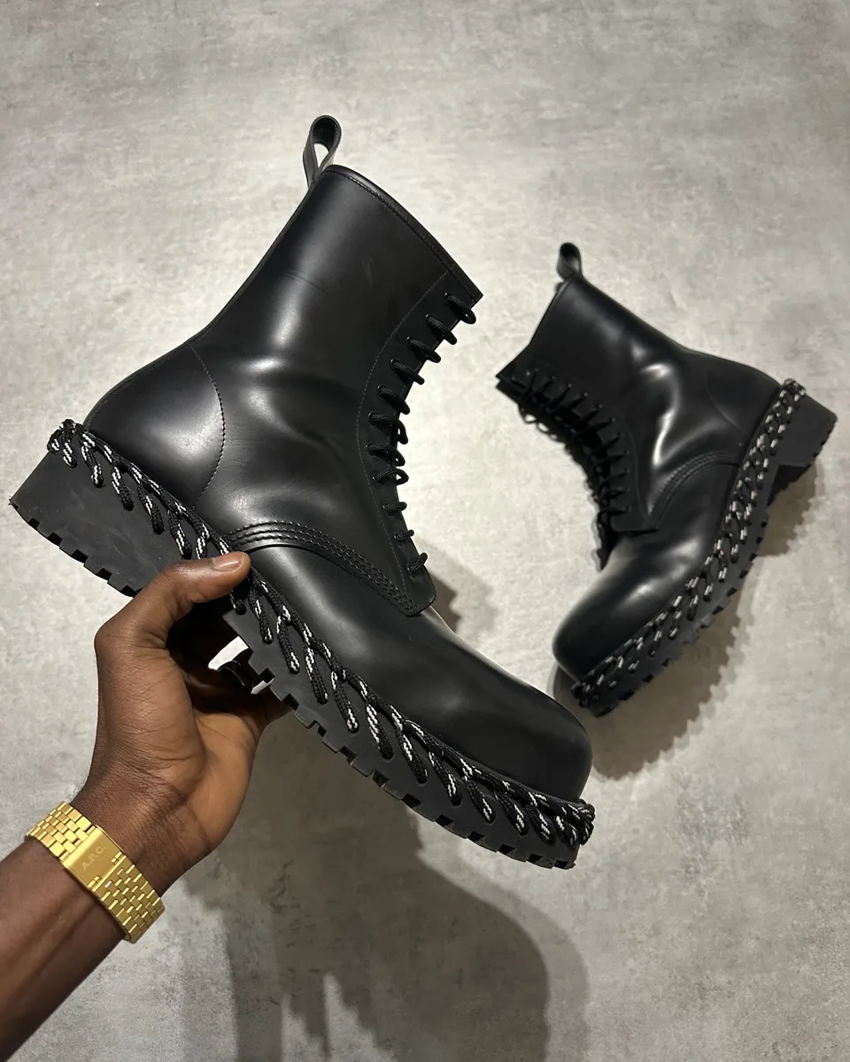 Balenciaga Rope Combat Leather Black Boots - Image 3