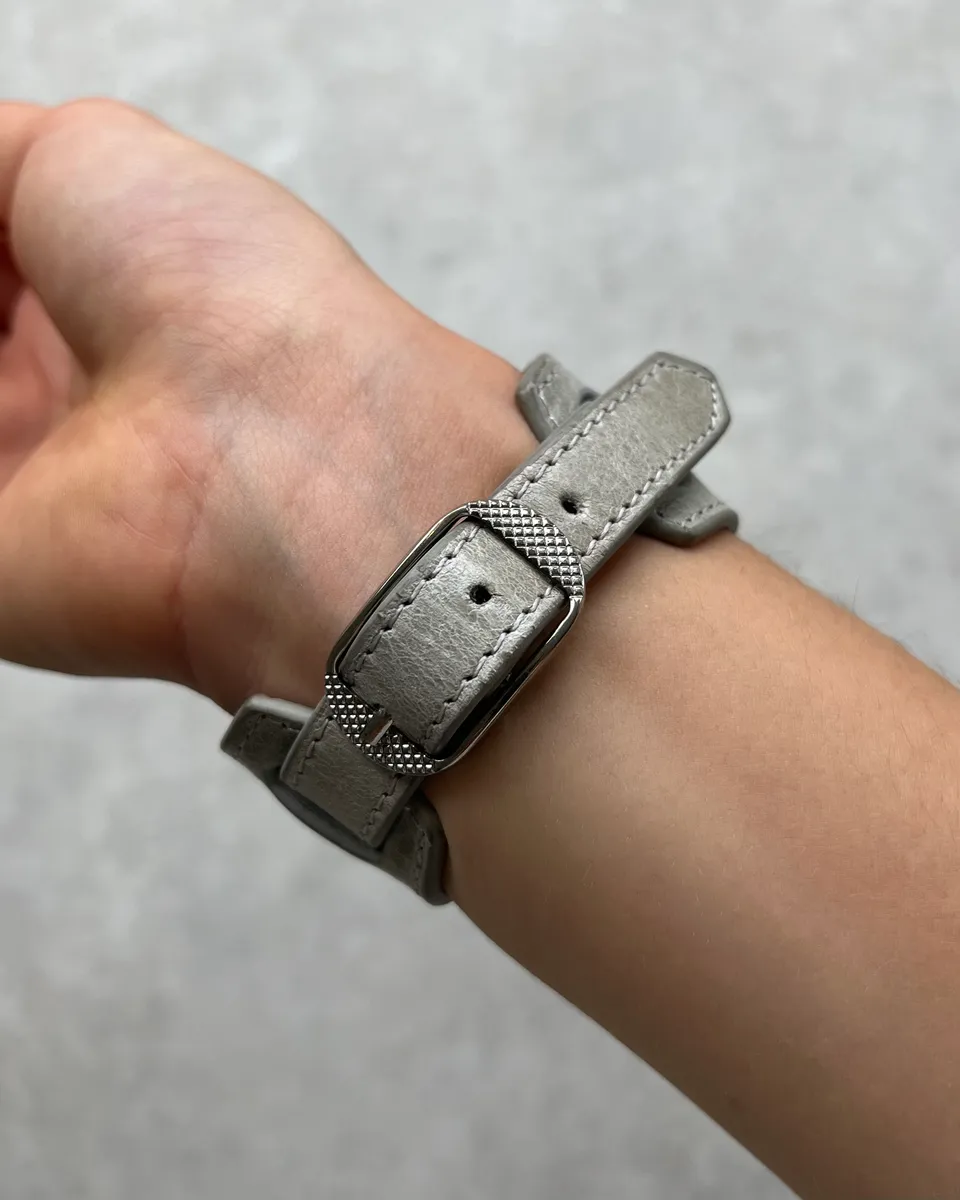 Balenciaga Silver Grey Leather Studded City Bracelet - Image 4