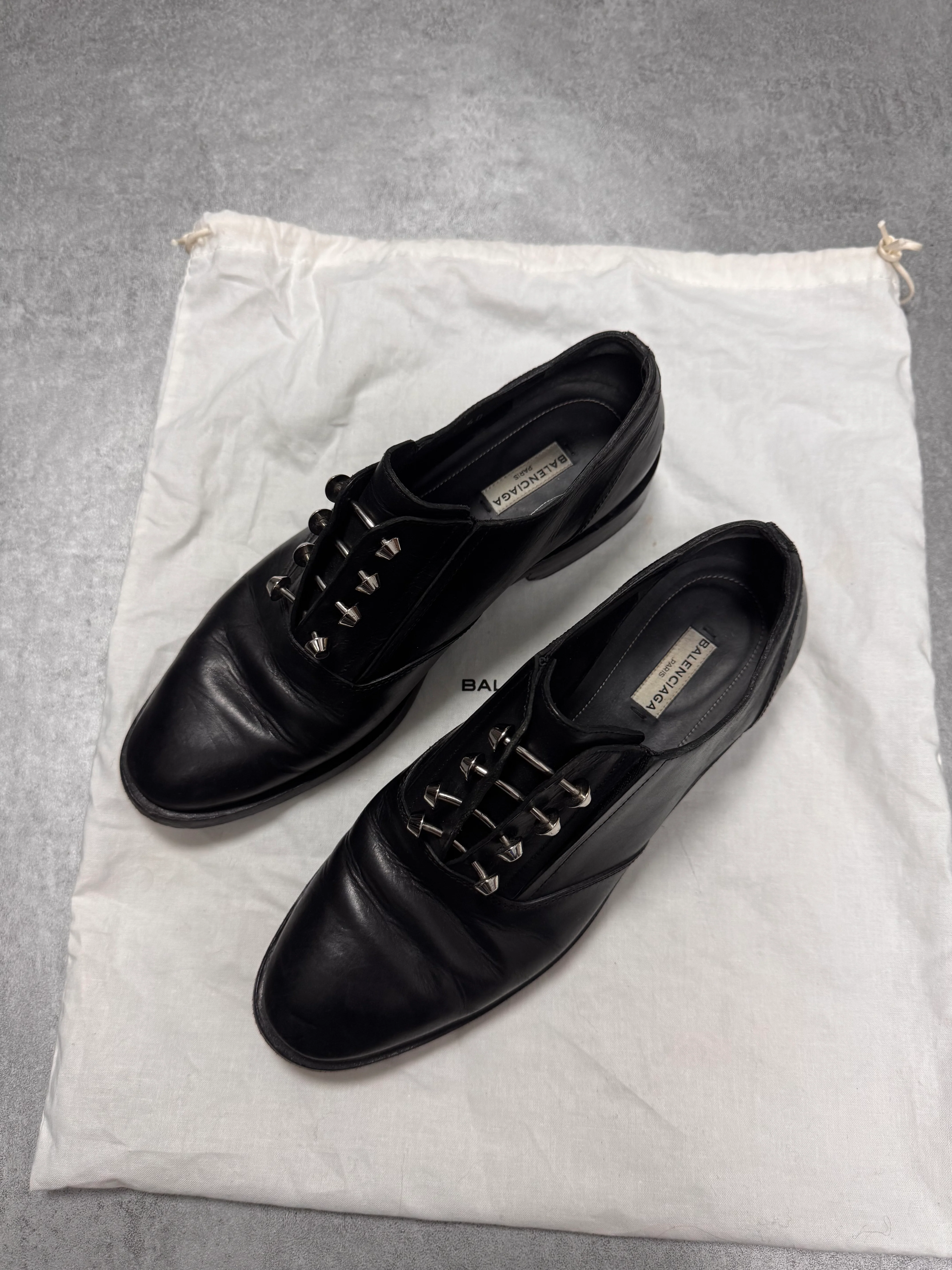 Balenciaga Steel Nails Black Leather Shoes - Image 3