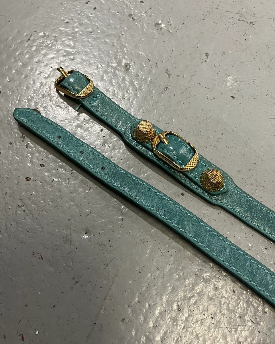 Balenciaga Turquoise Leather Gold Studded Bracelet - Image 5