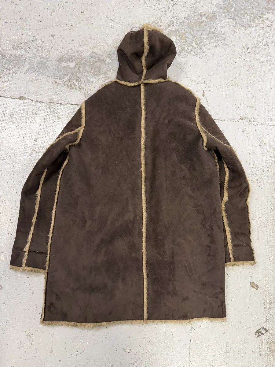 Balmain Beige Faux Fur & Brown Leather Reversible Hooded Coat - Image 4