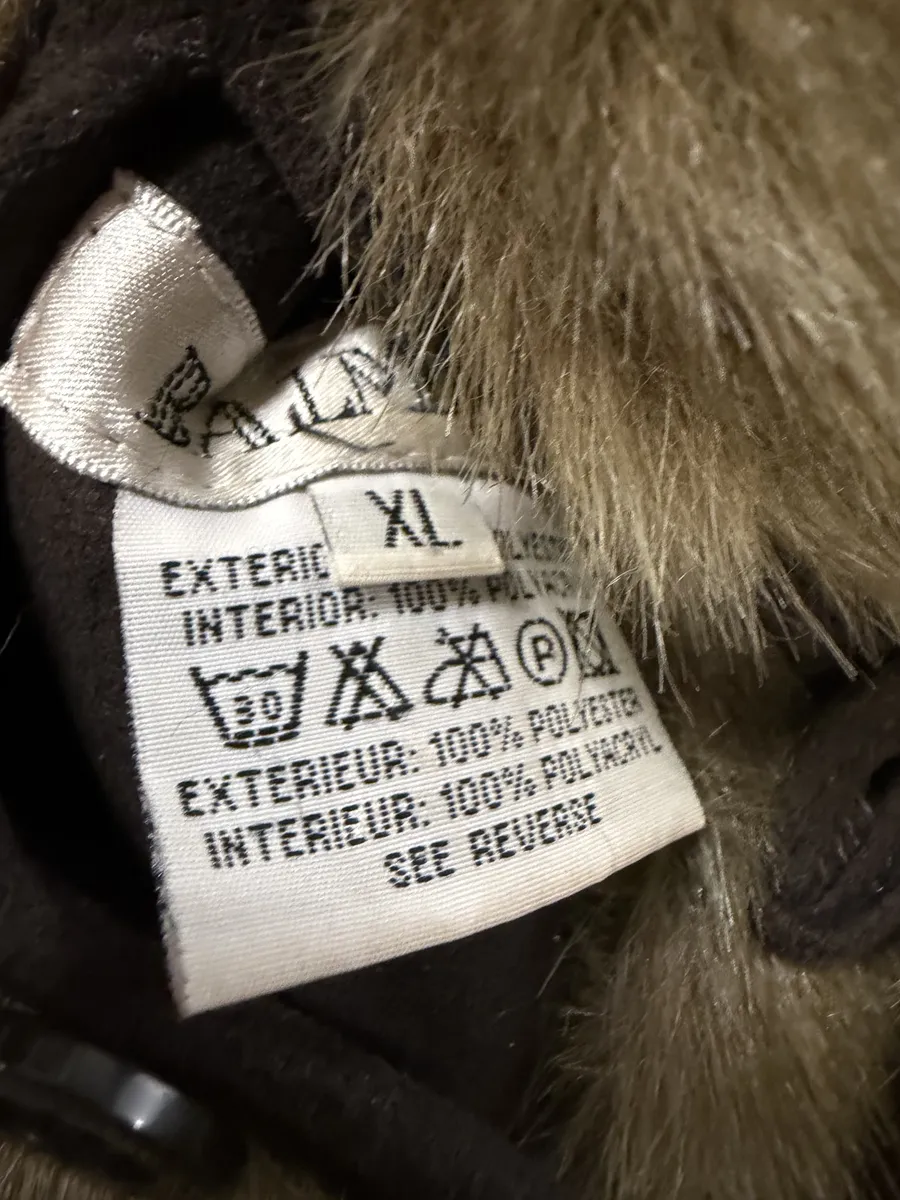 Balmain Beige Faux Fur & Brown Leather Reversible Hooded Coat - Image 9