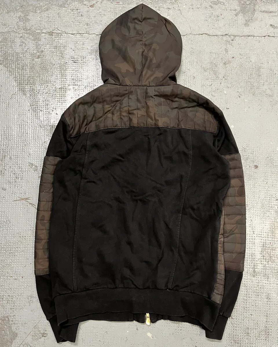 Balmain Black Cotton Quilted Biker Zip Hoodie - Image 7
