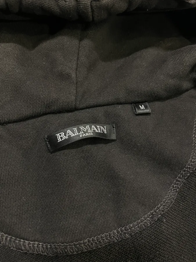 Balmain Black Cotton Quilted Biker Zip Hoodie - Image 9