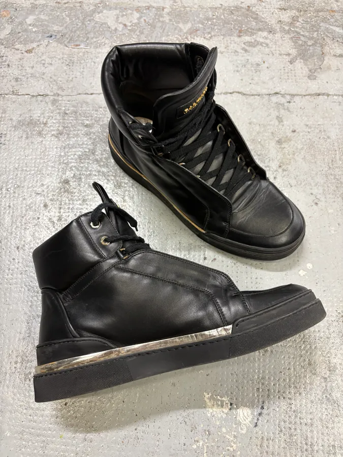 Balmain Black Leather High Sneakers - Image 6