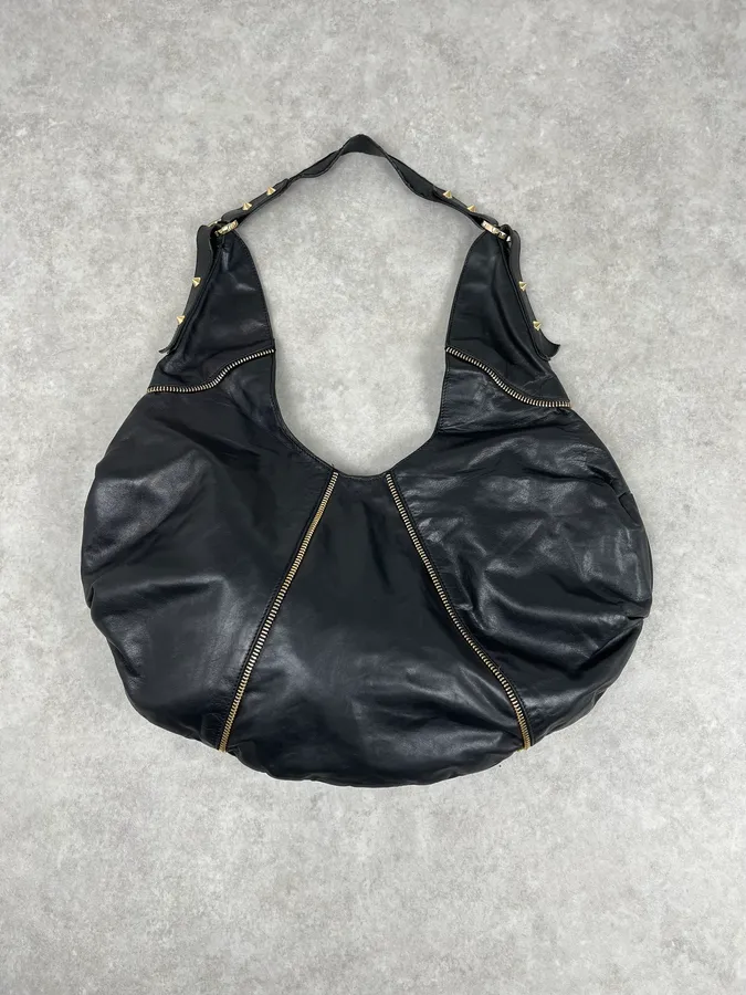 Balmain Black Leather Zip Shoulder Bag - Image 4