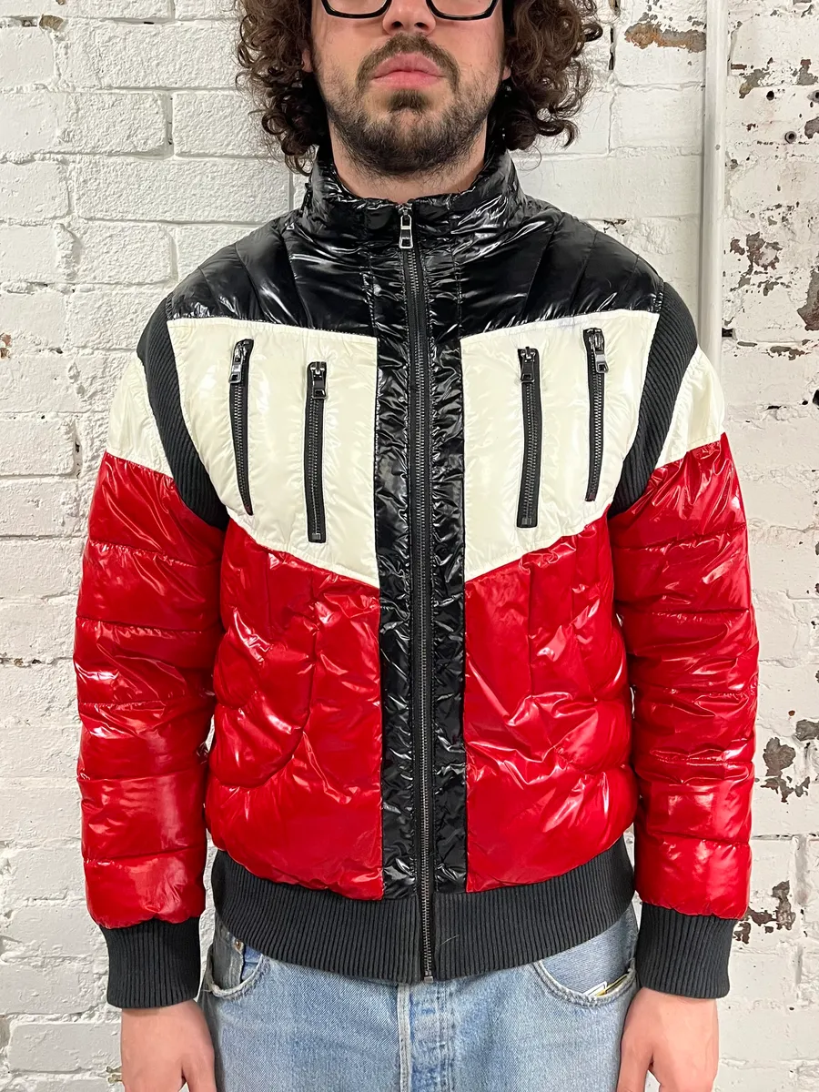 Balmain Black Red & White Mulicolor Puffer Jacket - Image 2