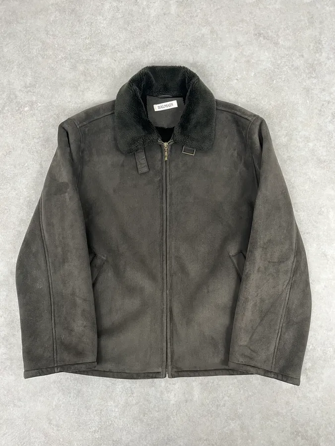 Balmain Brown Classy Suede Zip-up Jacket