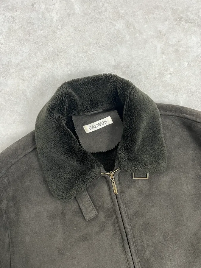 Balmain Brown Classy Suede Zip-up Jacket - Image 5