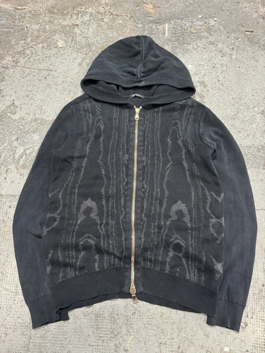 Balmain Dark Marble Effect Light Zip-up Sweater - Image 3