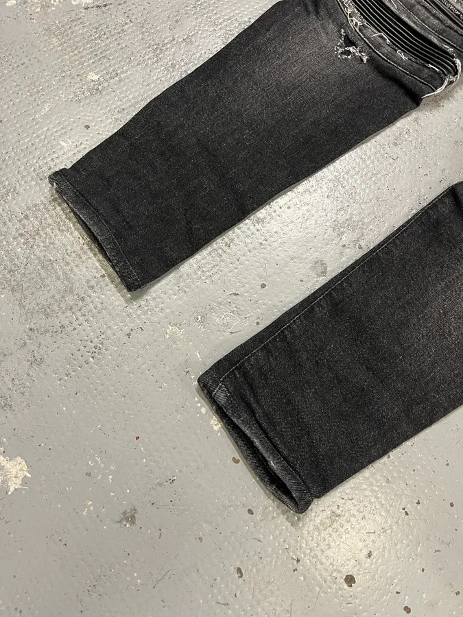 Balmain Distressed Biker Faded Black Slim Jeans - Image 7