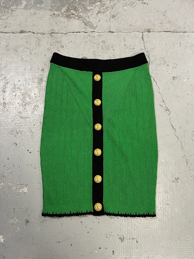 Balmain Green Buttoned Skirt - Image 4