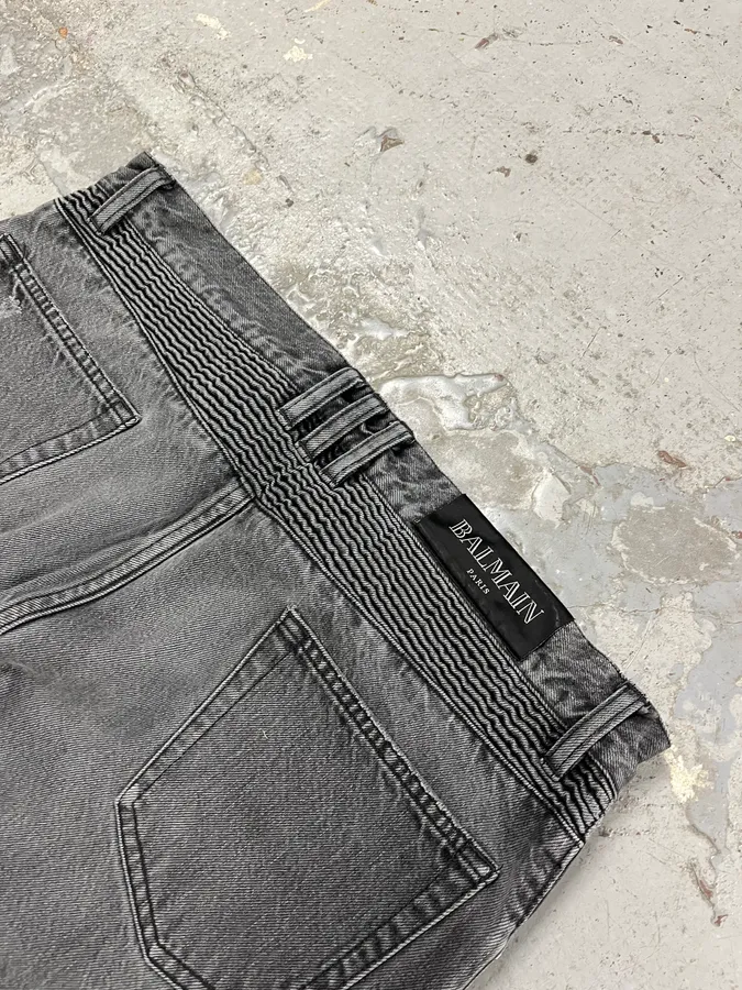 Balmain Grey Biker Denim Jeans - Image 8
