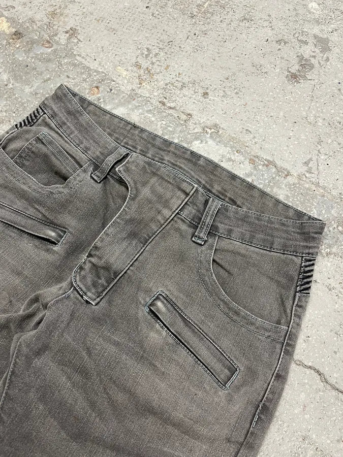 Balmain Grey Biker Denim Slim Jeans - Image 3