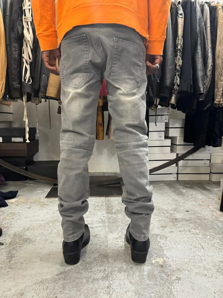 Balmain Grey Biker Denim Slim Jeans - Image 5