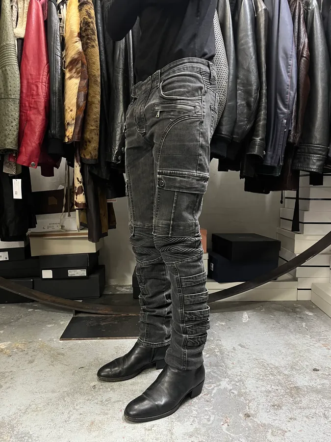 Balmain Grey Contemporary Biker Denim Jeans - Image 3