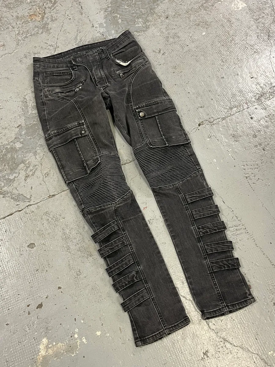 Balmain Grey Contemporary Biker Denim Jeans - Image 5