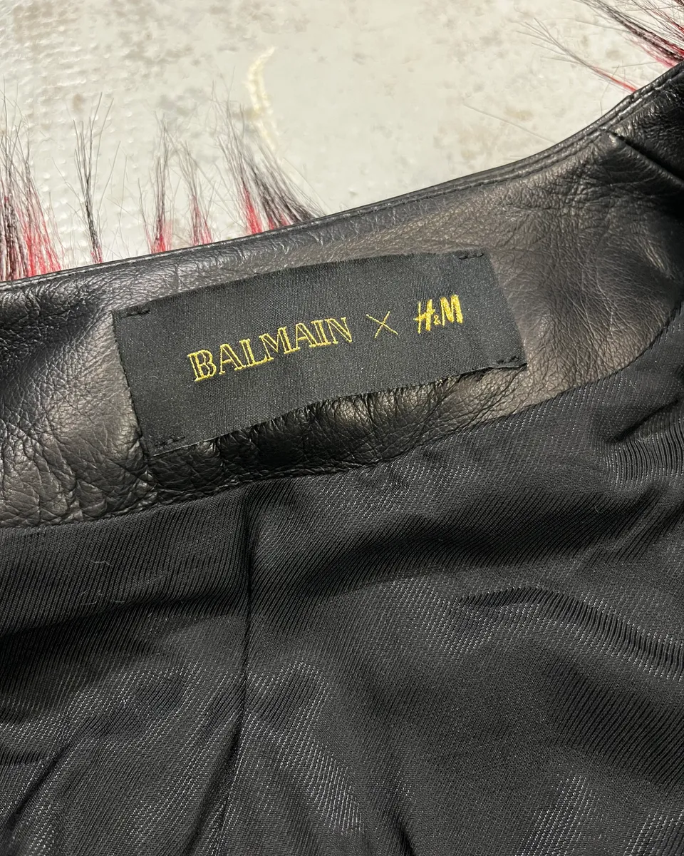 Balmain H&M Bordeaux & Black Faux Fur Gold Button Jacket - Image 11