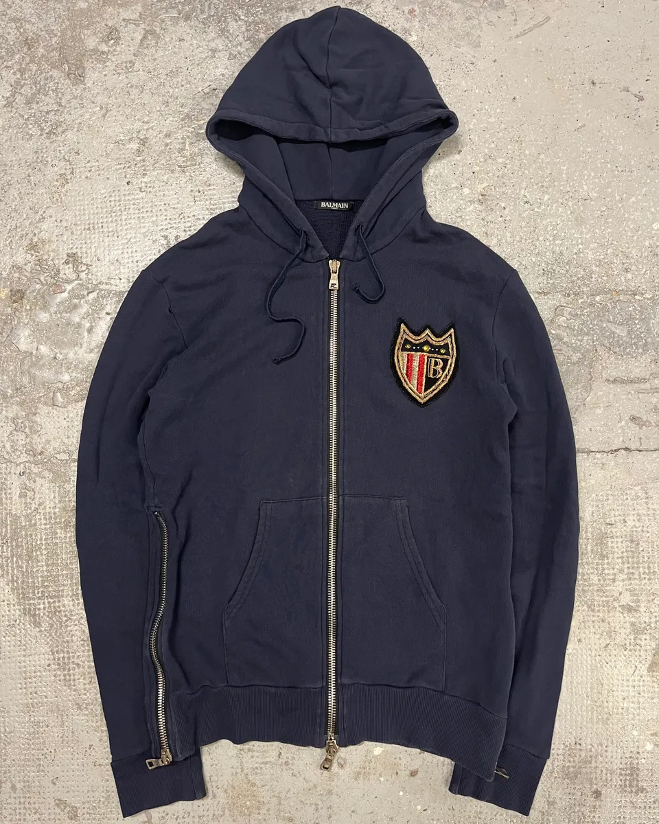 Balmain Navy Signature Icon Zip-up Sweatshirt