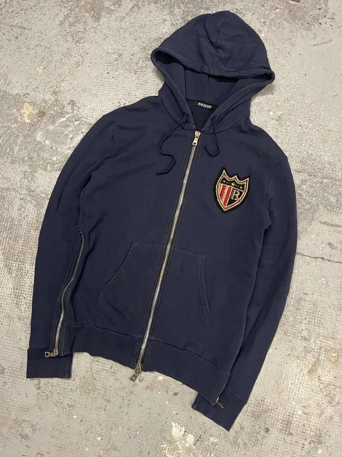 Balmain Navy Signature Icon Zip-up Sweatshirt - Image 4