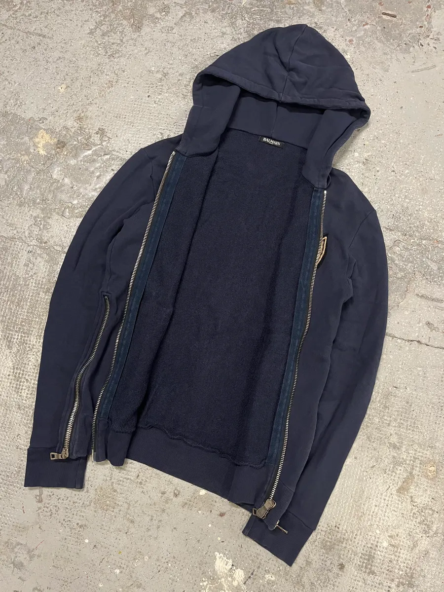 Balmain Navy Signature Icon Zip-up Sweatshirt - Image 5