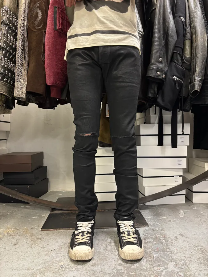 Balmain Waxed Black Slim Denim Jeans - Image 2
