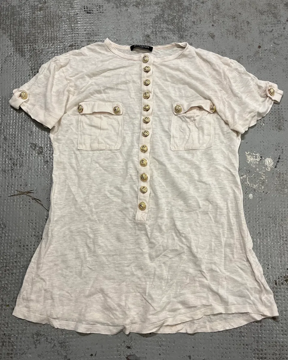 Balmain White Military Buttoned T-Shirt - Image 4