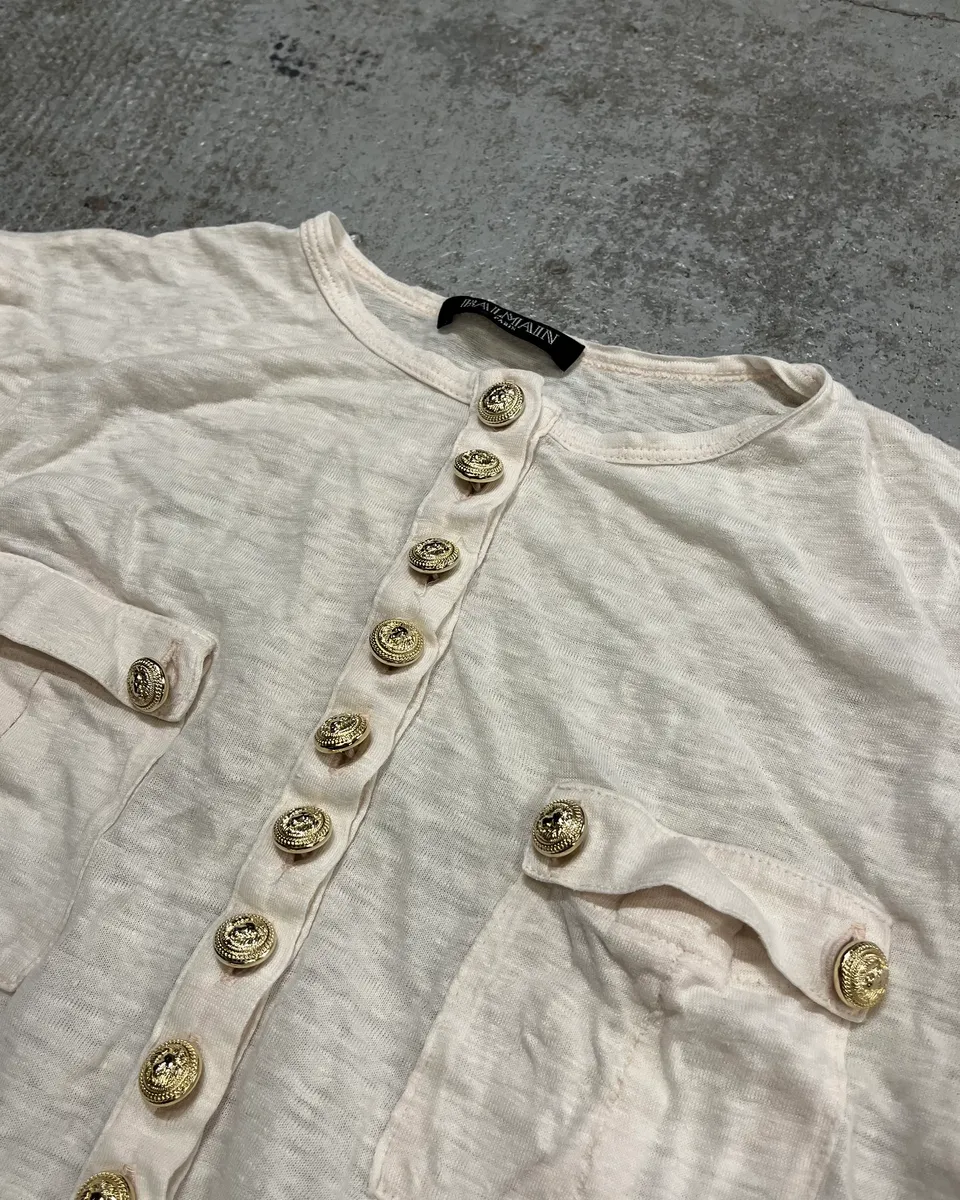 Balmain White Military Buttoned T-Shirt - Image 5