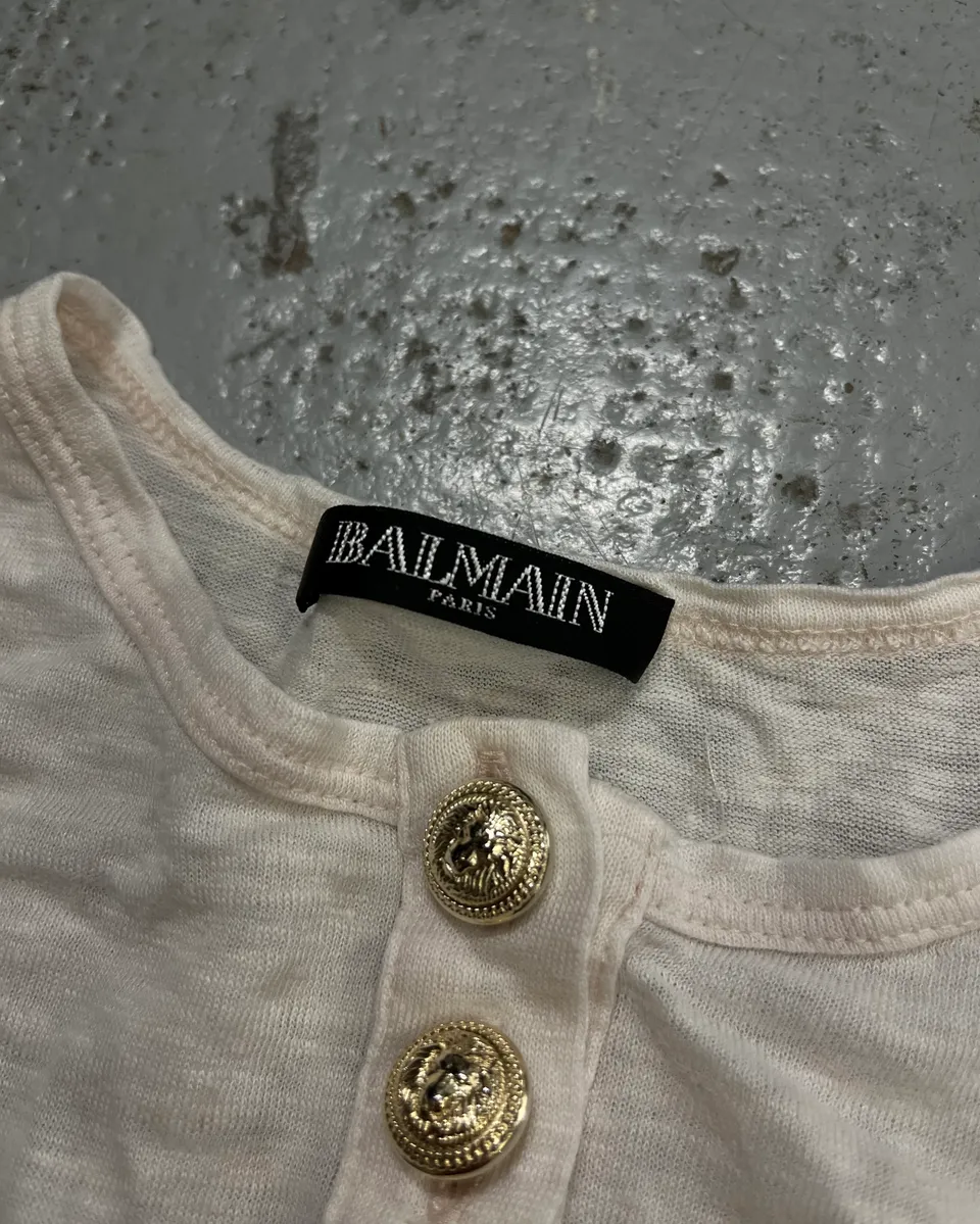 Balmain White Military Buttoned T-Shirt - Image 9