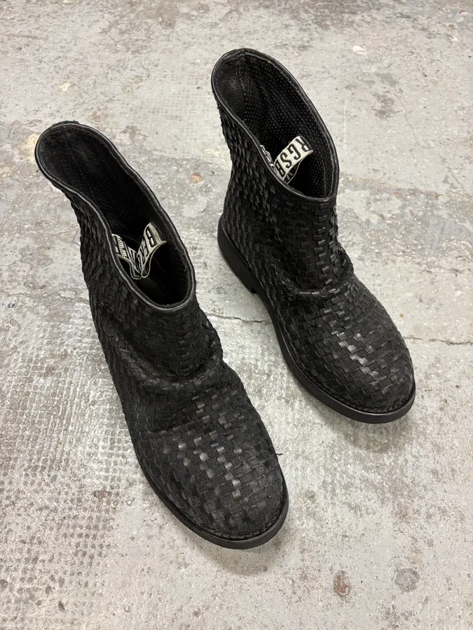Bikkembergs Black Woven Embossed Leather Boots - Image 3