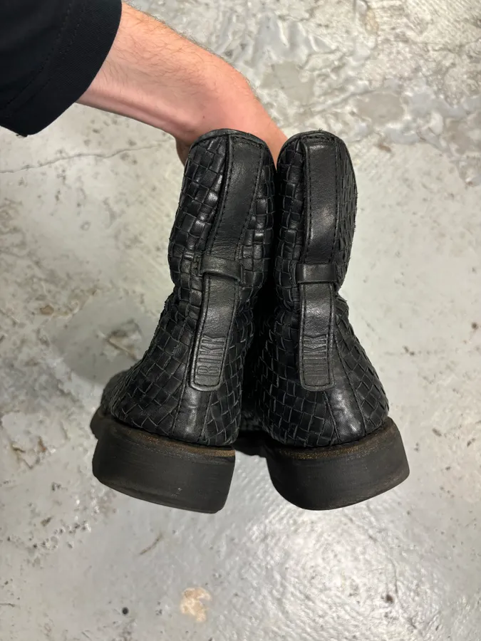 Bikkembergs Black Woven Leather Interlocking Ankle Boot - Image 8