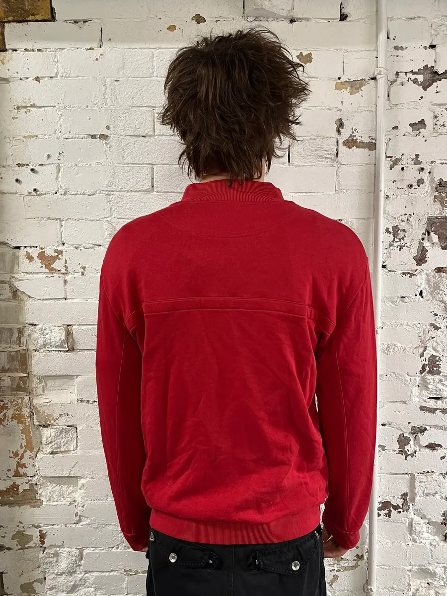 Bikkembergs Cotton-Blend Cargo Pocket  Red Zip-Up Sweater - Image 3