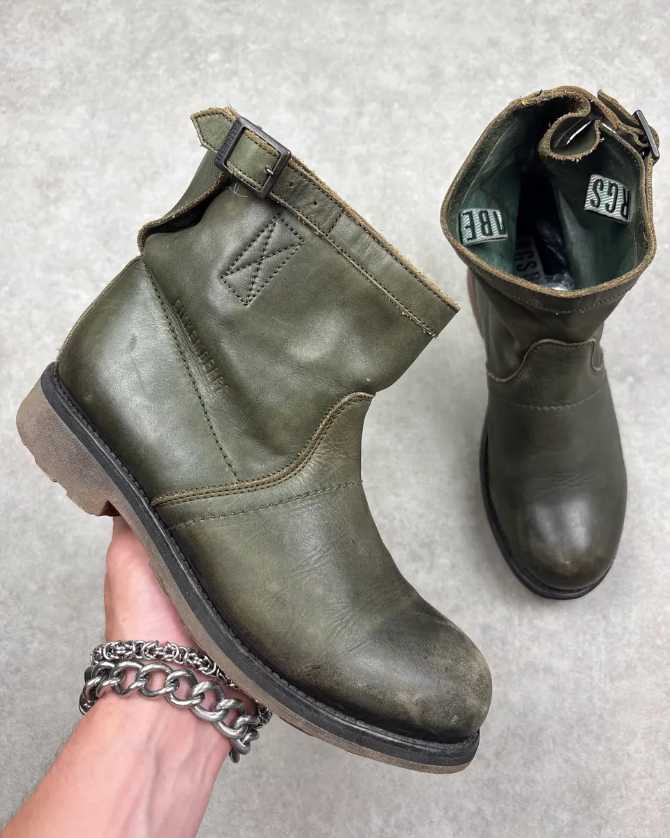Bikkembergs Dark Green Leather Ankle Boots