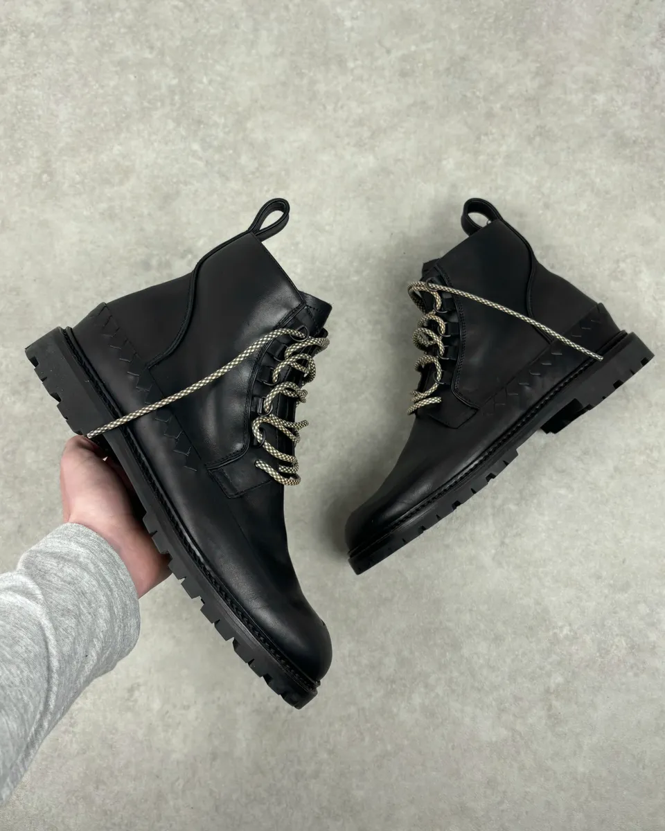 Bottega Veneta Black Leather Lace-Up Boots