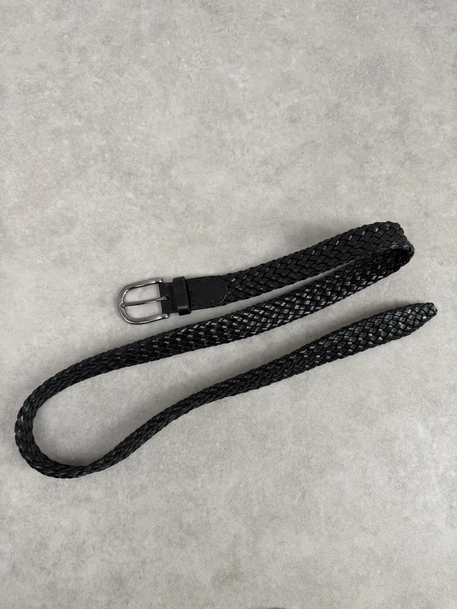 Bottega Veneta Black Woven Leather Belt - Image 4