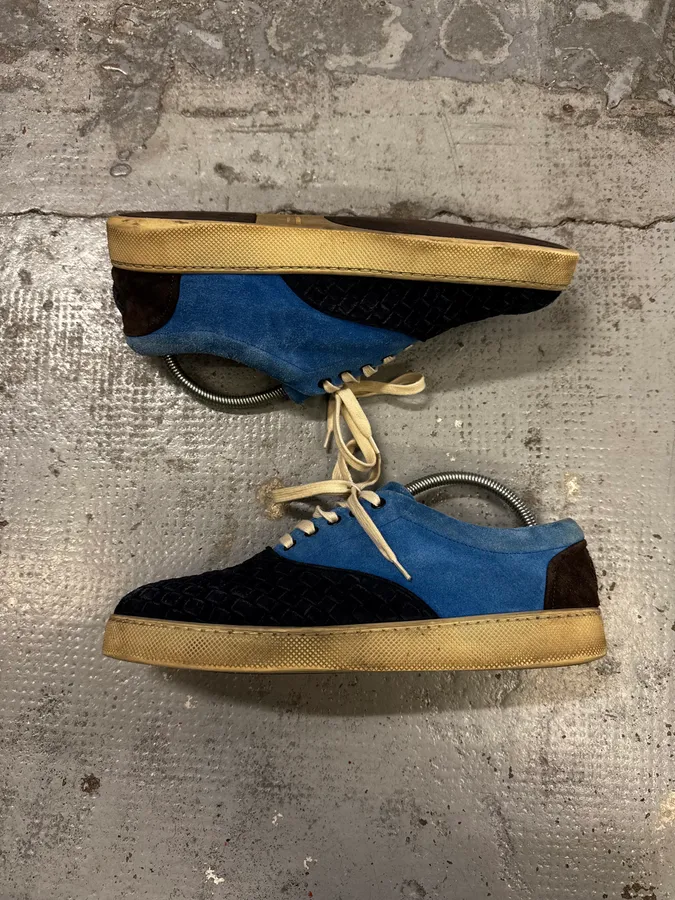 Bottega Veneta Blue Intrecciato Contrast Suede Low Sneakers - Image 7