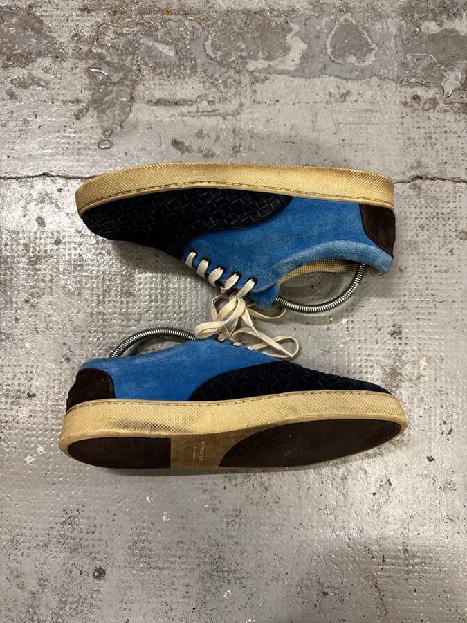 Bottega Veneta Blue Intrecciato Contrast Suede Low Sneakers - Image 8