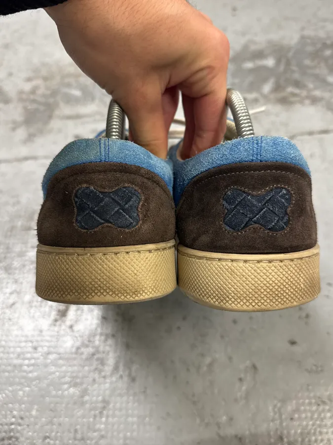 Bottega Veneta Blue Intrecciato Contrast Suede Low Sneakers - Image 9