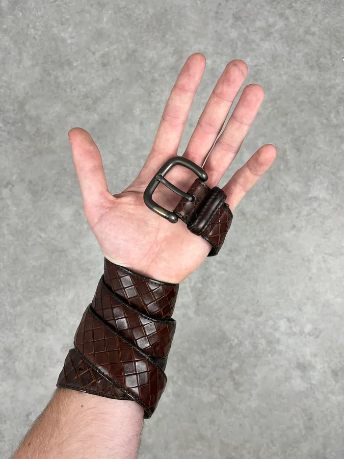 Bottega Veneta Brown Intrecciato Woven Leather Belt - Image 2