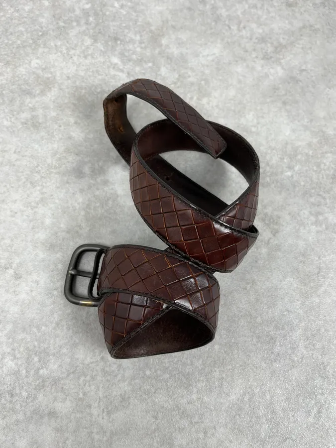 Bottega Veneta Brown Intrecciato Woven Leather Belt - Image 3