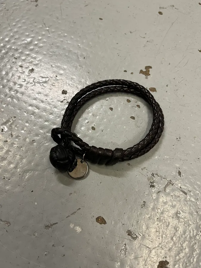 Bottega Veneta Brown Leather Braided Charm Bracelet - Image 2